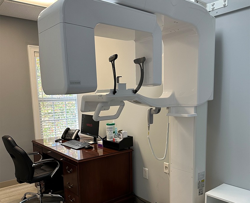 Dental scanner against wall